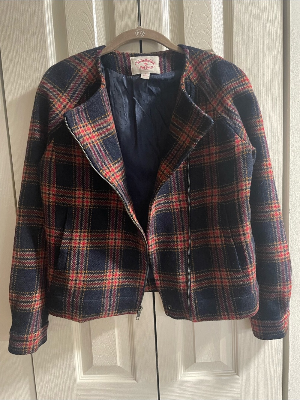 Brooks Brothers Red Fleece Women’s Plaid Wool Moto Jacket Asymmetrical Zip Sz 4